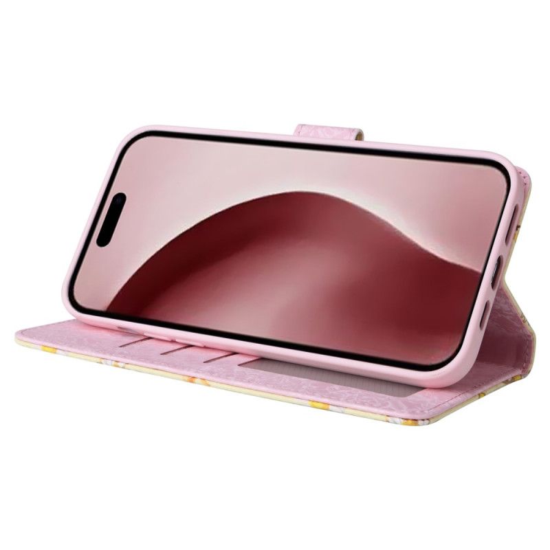 Housse iPhone 16 Pro Portefeuille Bloqueur RFID Floral