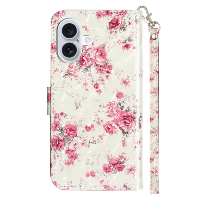 Housse iPhone 16 Roses à Lanière