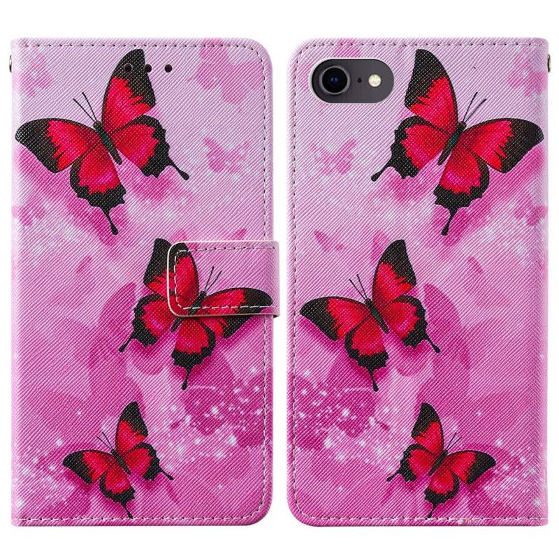 Housse iPhone Se 2 / 8 / 7 Simili Cuir Texturé Papillons