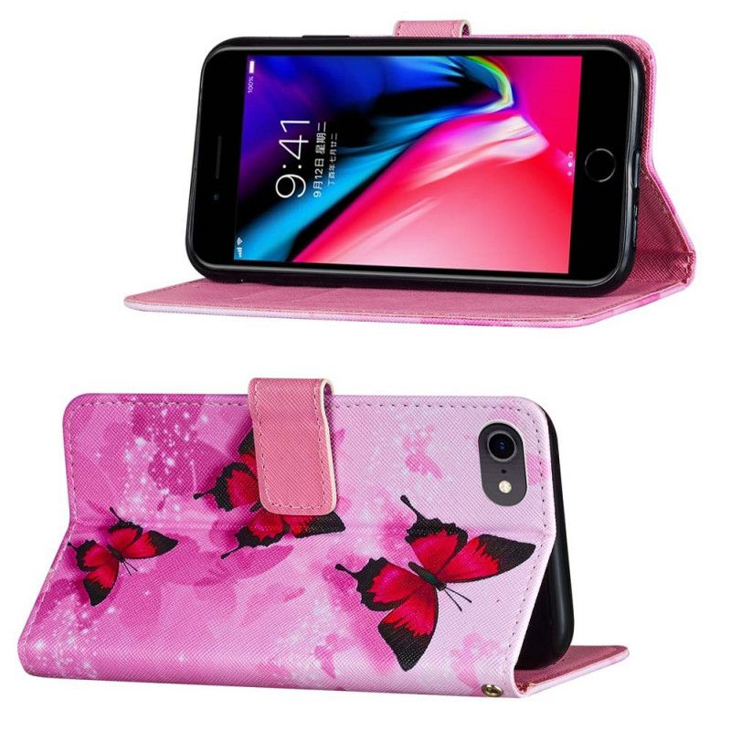 Housse iPhone Se 2 / 8 / 7 Simili Cuir Texturé Papillons