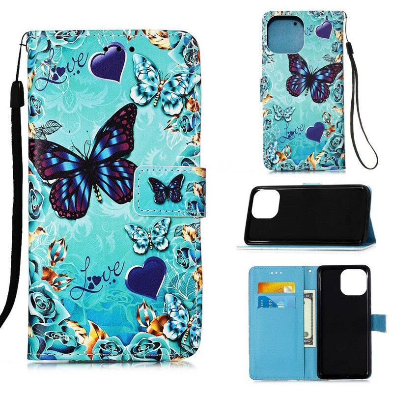 Housse Pour iPhone 13 Mini Love Butterflies À Lanière