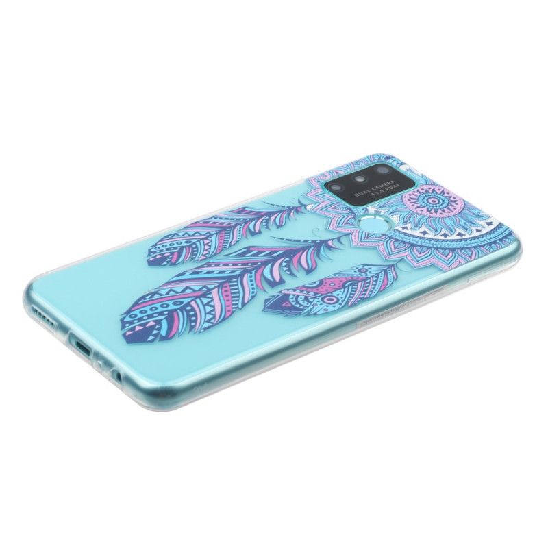 Coque Honor 9a Transparente Attrape Rêves Plumes Bleues