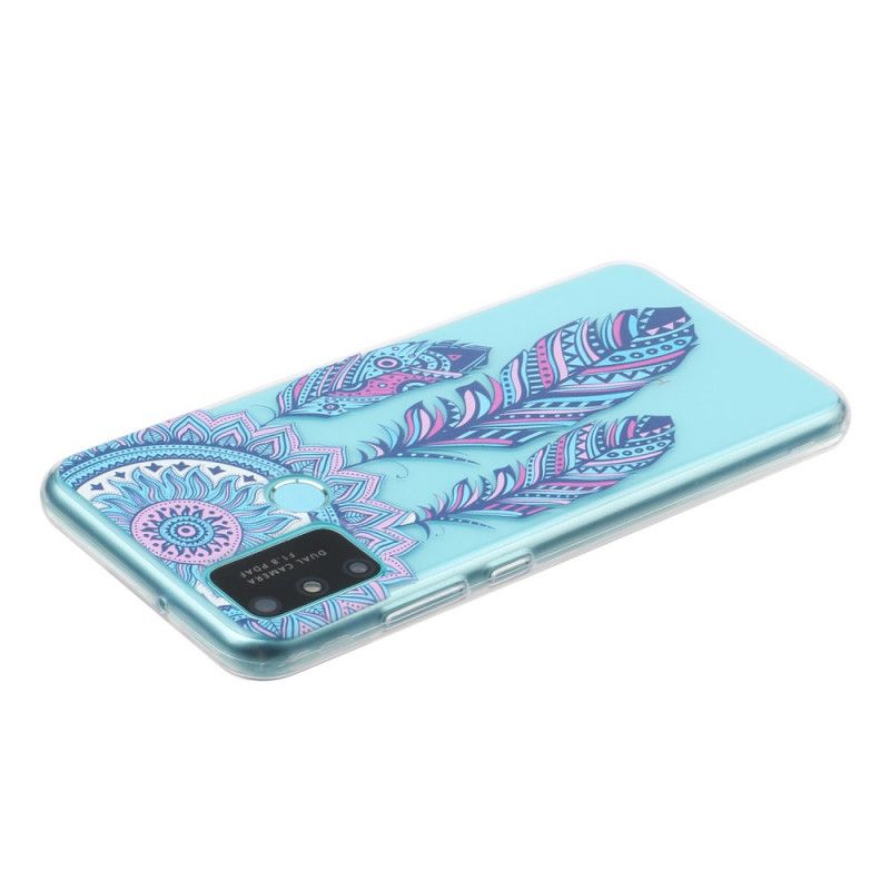 Coque Honor 9a Transparente Attrape Rêves Plumes Bleues