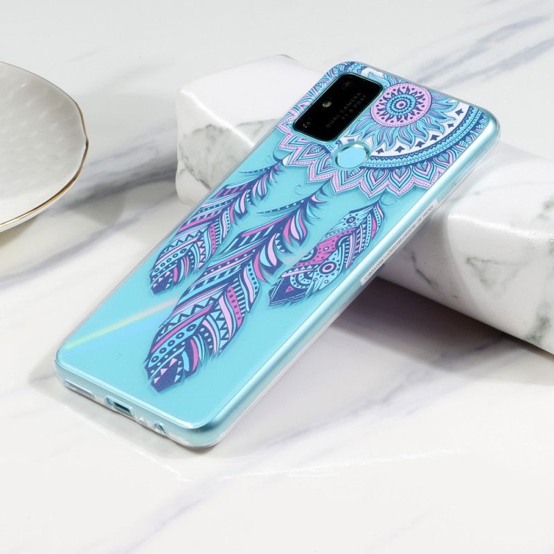 Coque Honor 9a Transparente Attrape Rêves Plumes Bleues