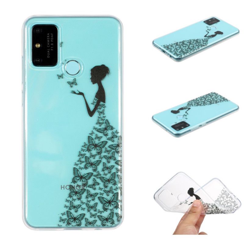 Coque Honor 9a Transparente Robe Papillons