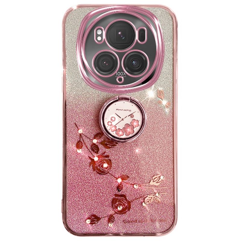 Coque Honor Magic 6 Pro Anneau-Support Fleurs et Strass KADEM