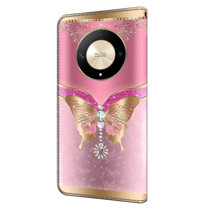 Housse Honor Magic 6 Lite / X9b Papillon Rose et Or