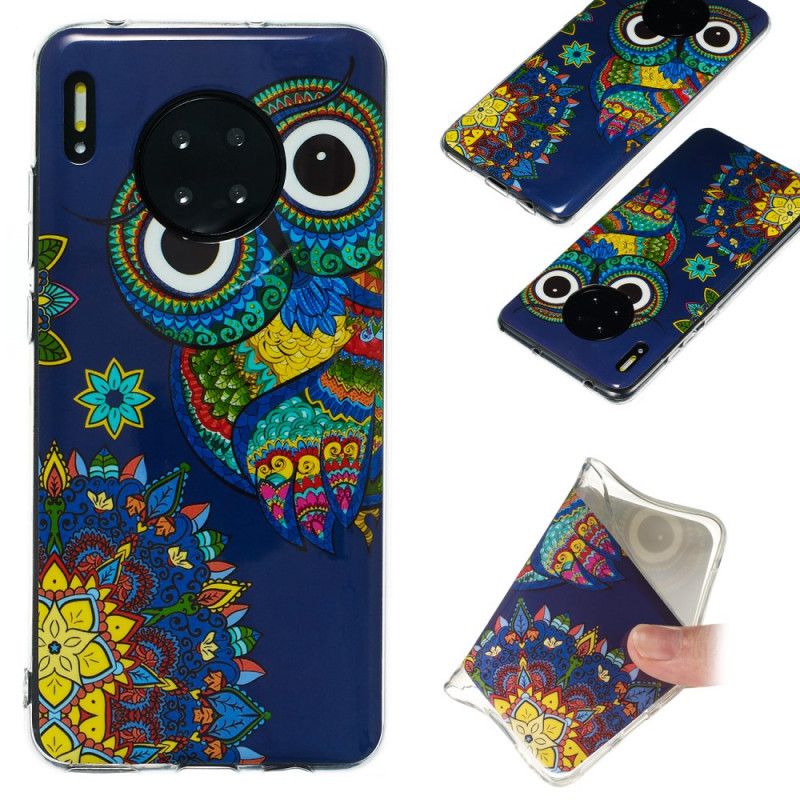 Coque Huawei Mate 30 Pro Hibou Mandala Fluorescente