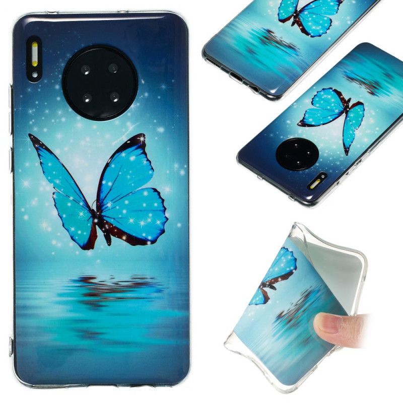 Coque Huawei Mate 30 Pro Papillon Bleu Fluorescente