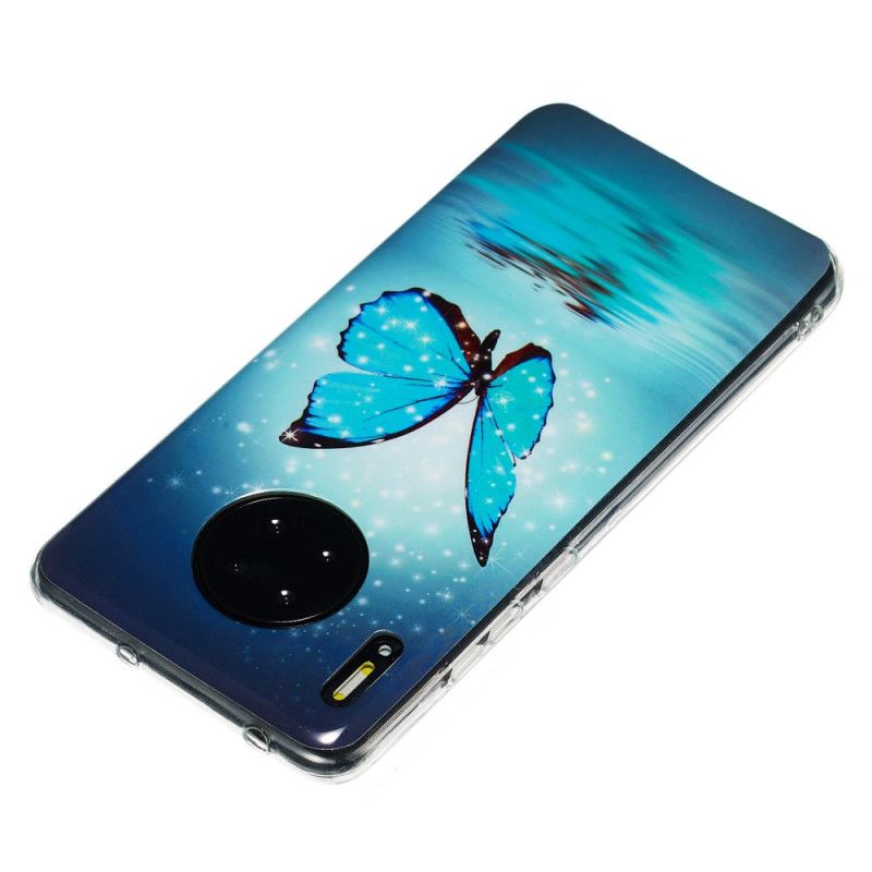 Coque Huawei Mate 30 Pro Papillon Bleu Fluorescente