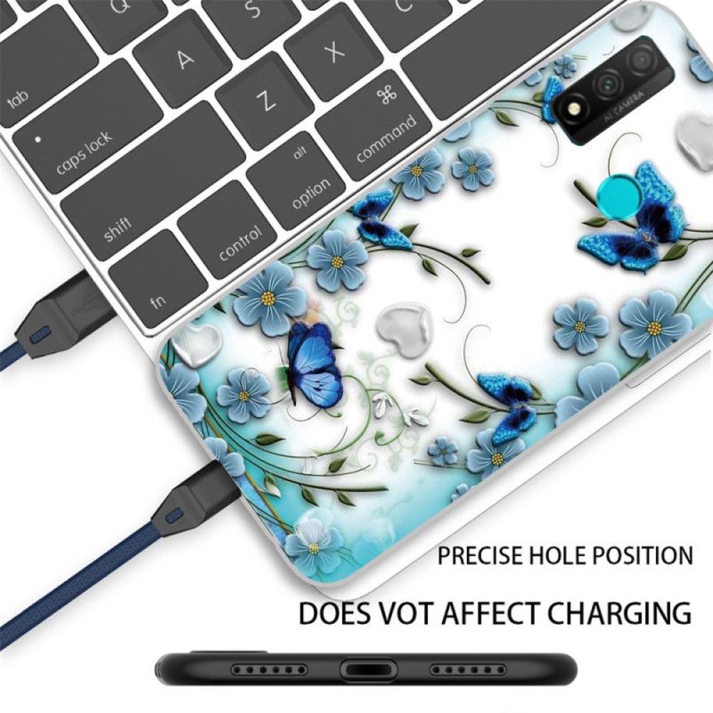 Coque Huawei P Smart 2020 Transparente Papillons Et Fleurs Rétro