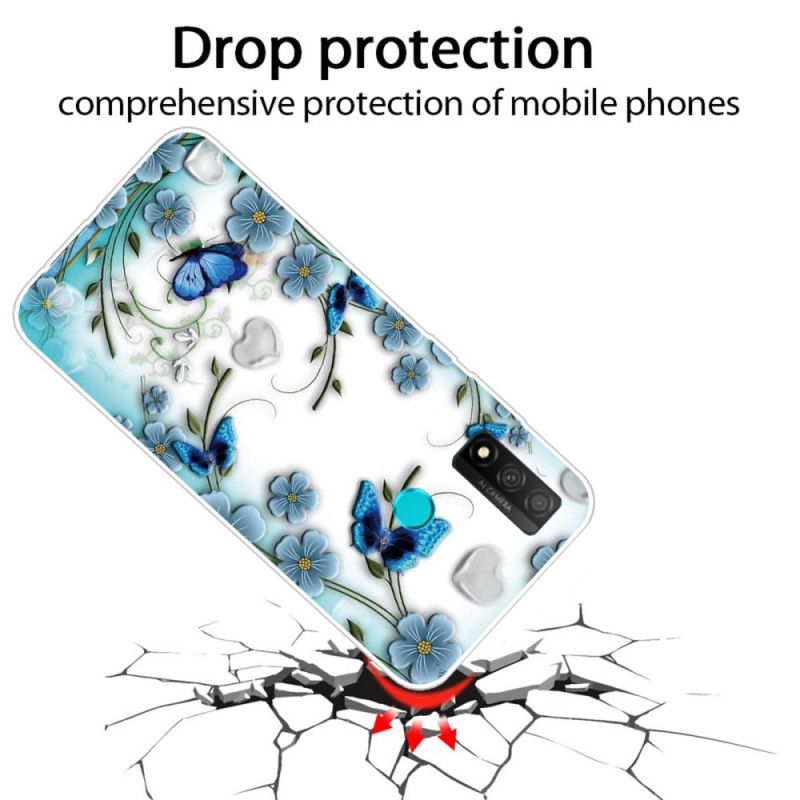 Coque Huawei P Smart 2020 Transparente Papillons Et Fleurs Rétro