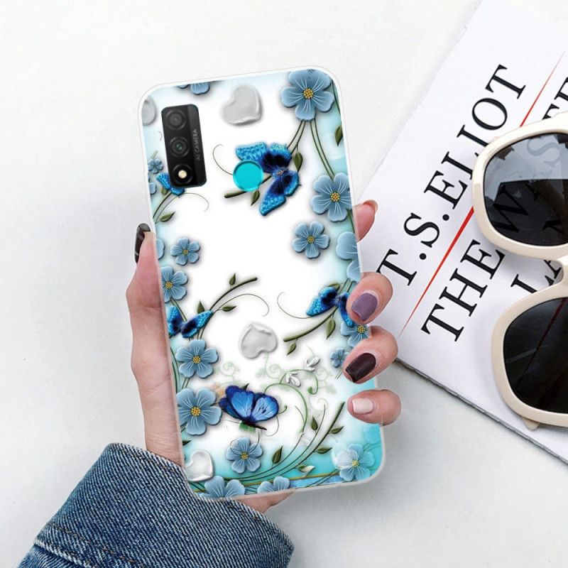 Coque Huawei P Smart 2020 Transparente Papillons Et Fleurs Rétro