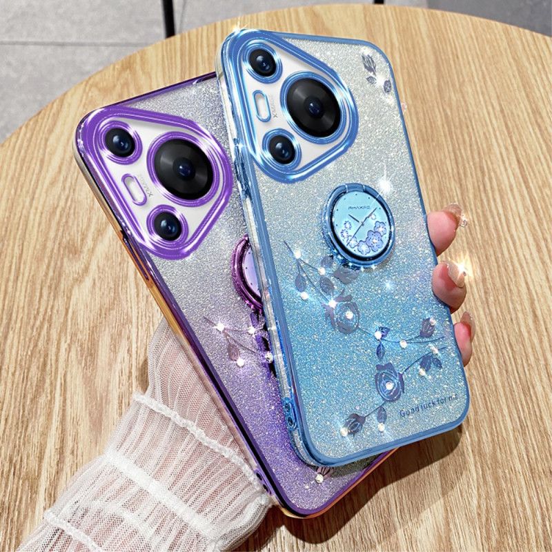 Coque Huawei Pura 70 Pro Fleurs et Strass avec Support KADEM