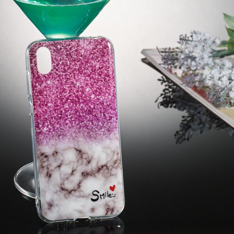 Coque Huawei Y5 2019 / Honor 8s Marbre Paillettes Et Smile