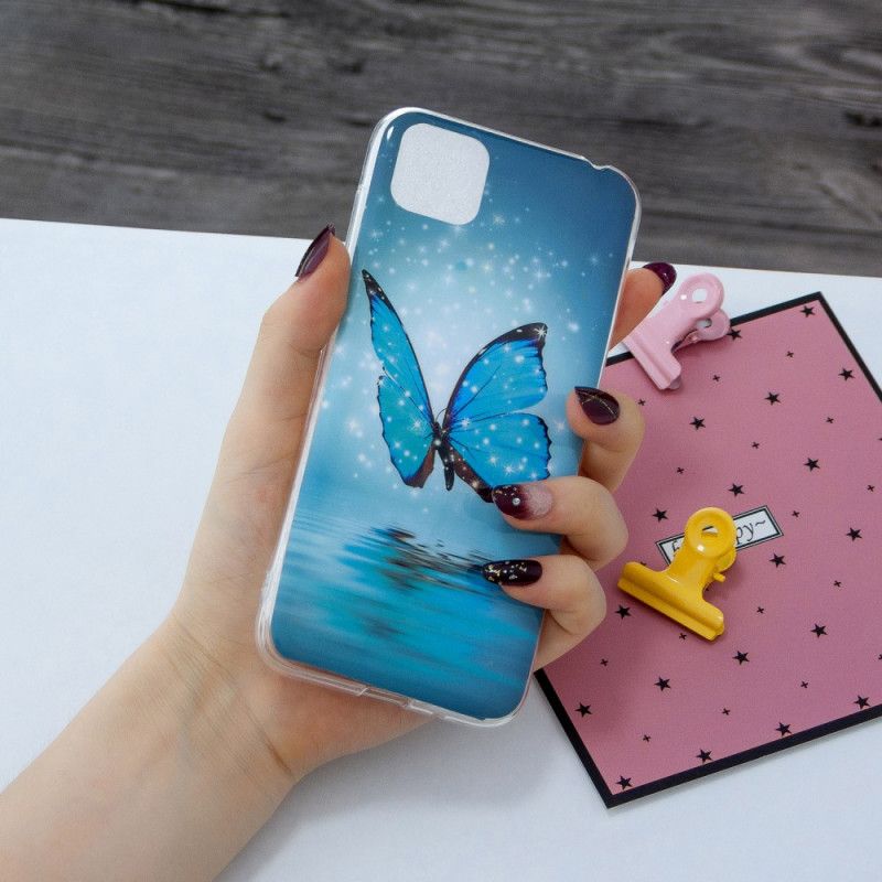 Coque Huawei Y5p Papillon Bleu Fluorescente