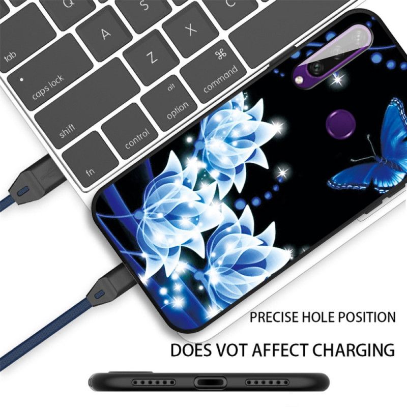 Coque Huawei Y6p Papillon Et Fleurs Bleus