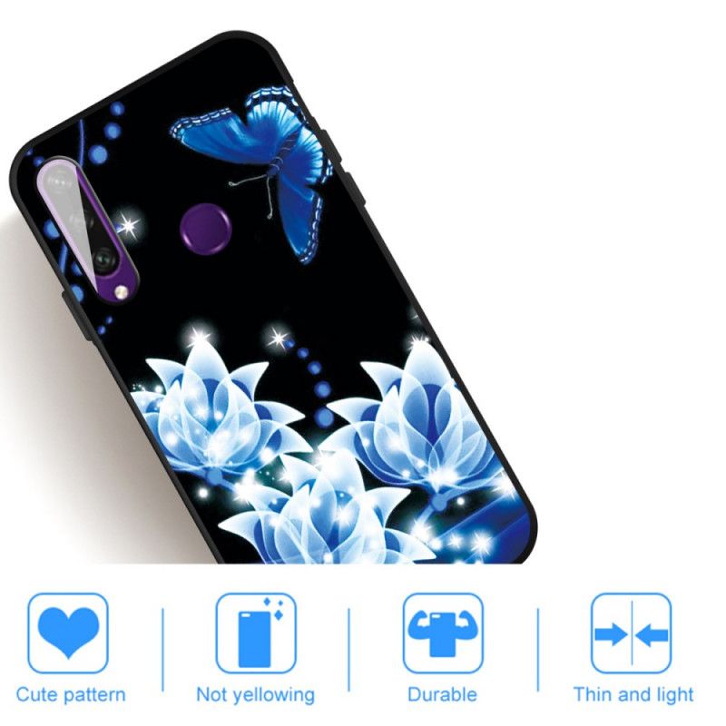 Coque Huawei Y6p Papillon Et Fleurs Bleus