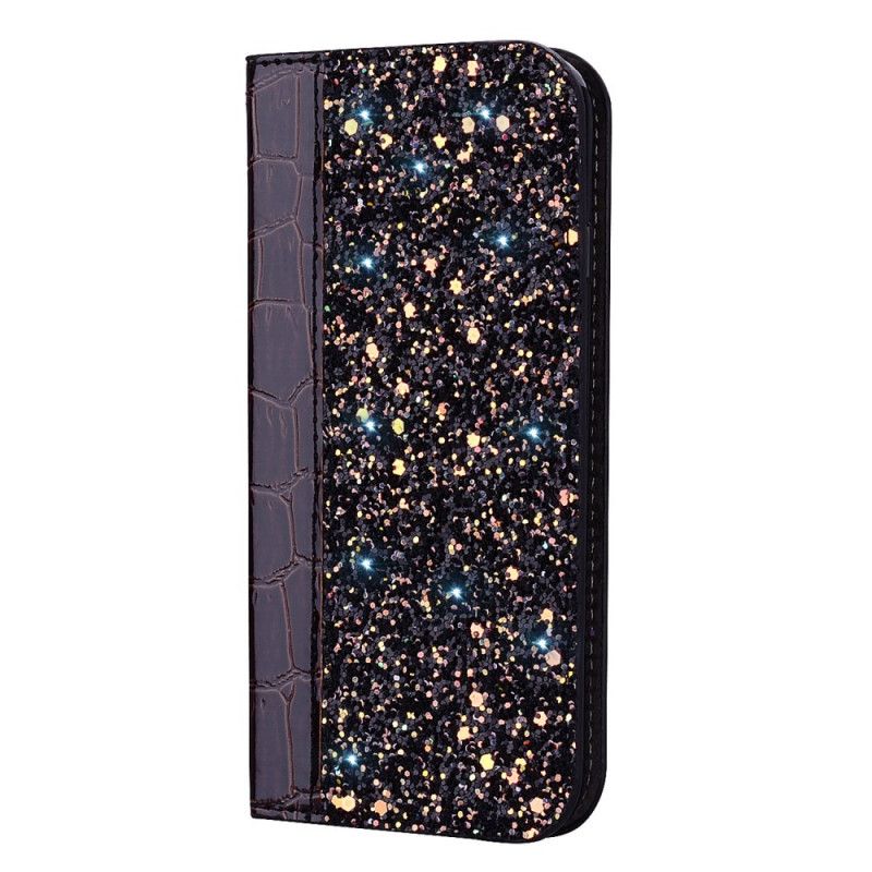 Flip Cover Huawei P Smart 2019 Effet Peau De Crocodile Et Paillettes