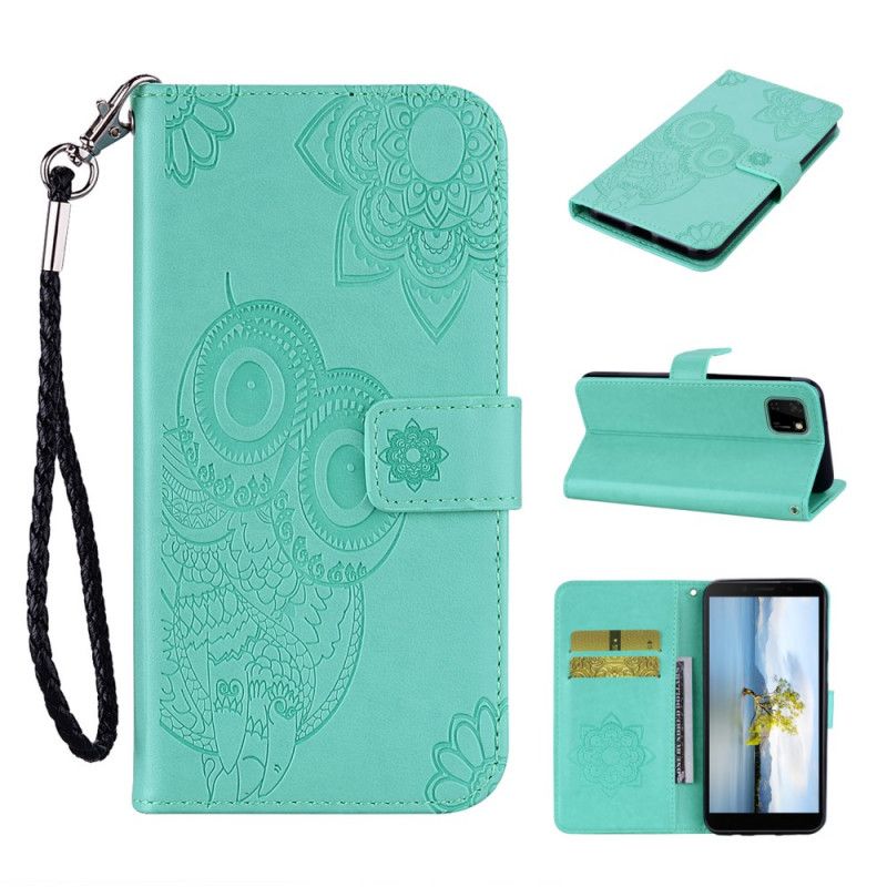 Étui Housse Huawei Y5p Hibou Mandala Et Lanière