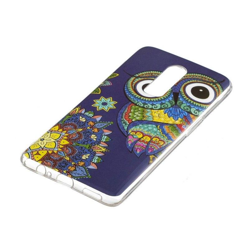 Coque Oneplus 6 Hibou Mandala Fluorescente