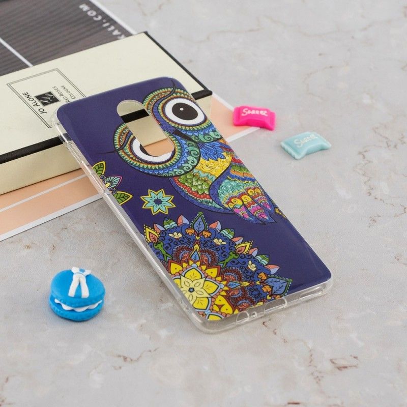 Coque Oneplus 6 Hibou Mandala Fluorescente