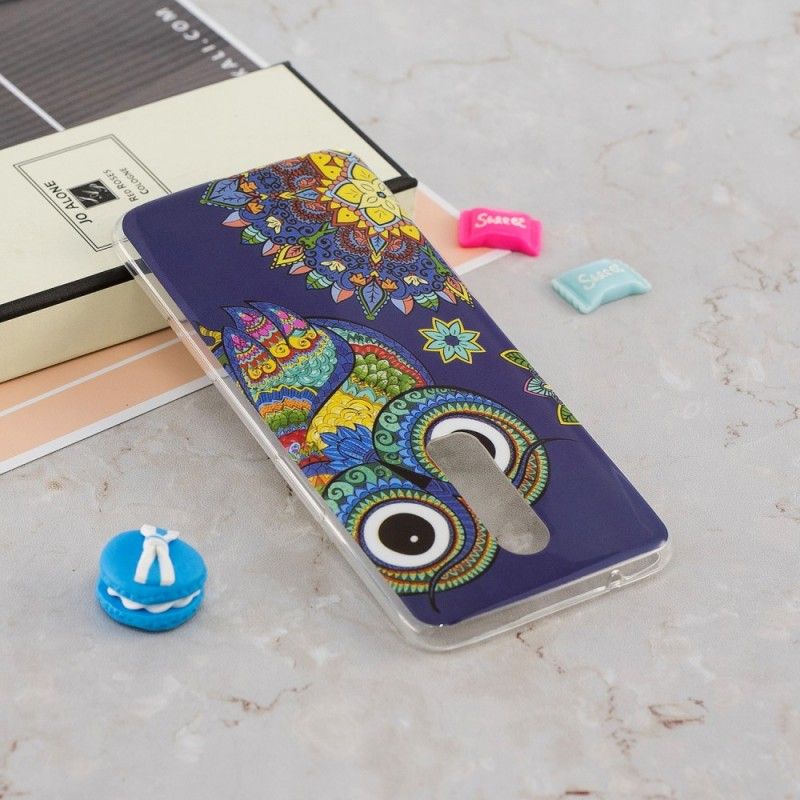 Coque Oneplus 6 Hibou Mandala Fluorescente