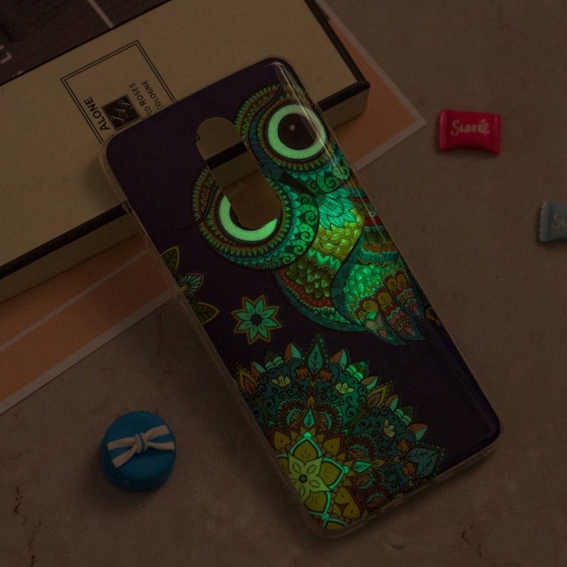 Coque Oneplus 6 Hibou Mandala Fluorescente