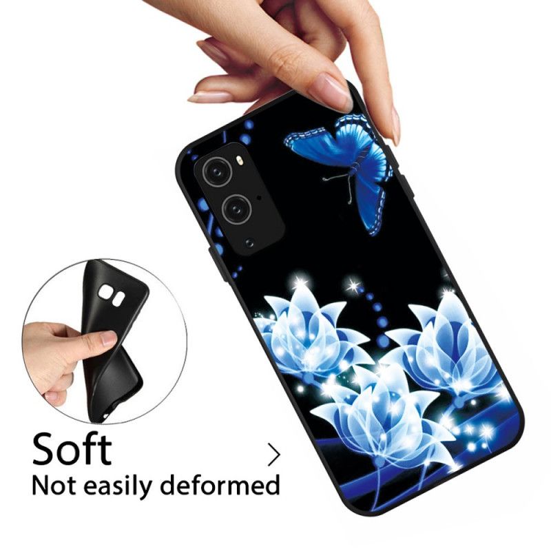 Coque Oneplus 9 Pro Papillon Et Fleurs Bleus