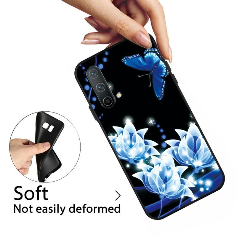 Coque OnePlus Nord CE 5G Papillon Et Fleurs Bleus