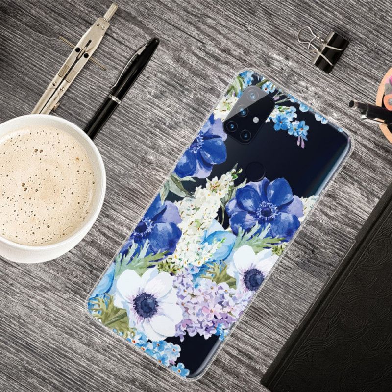 Coque Oneplus Nord N10 Transparente Fleurs Bleues Aquarelle