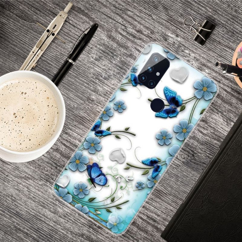 Coque Oneplus Nord N10 Transparente Papillons Et Fleurs Rétros