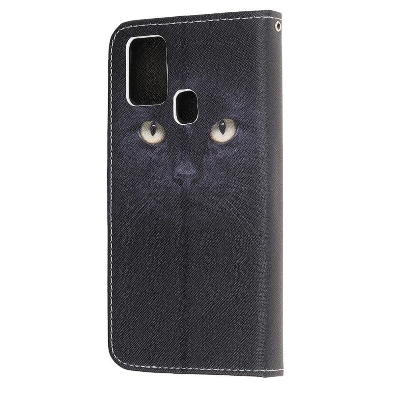 Housse Oneplus N100 Yeux De Chat Noir À Lanière