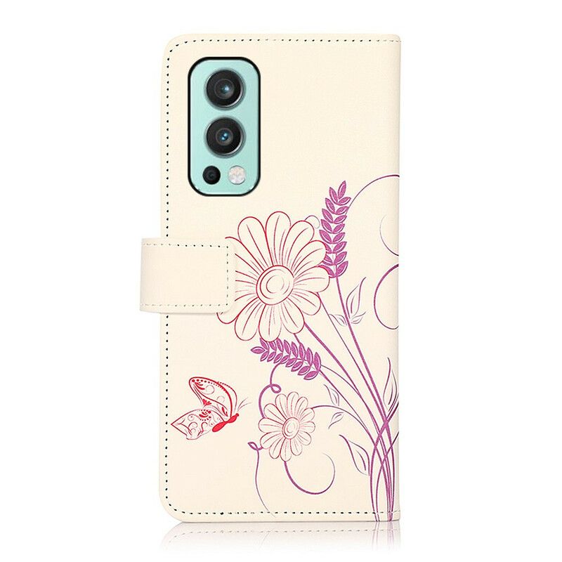 Housse OnePlus Nord 2 5G Dessin Papillons Et Fleurs