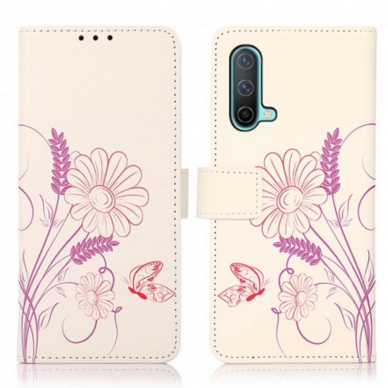 Housse Pour OnePlus Nord CE 5G Dessin Papillons Et Fleurs