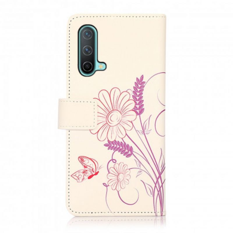 Housse Pour OnePlus Nord CE 5G Dessin Papillons Et Fleurs