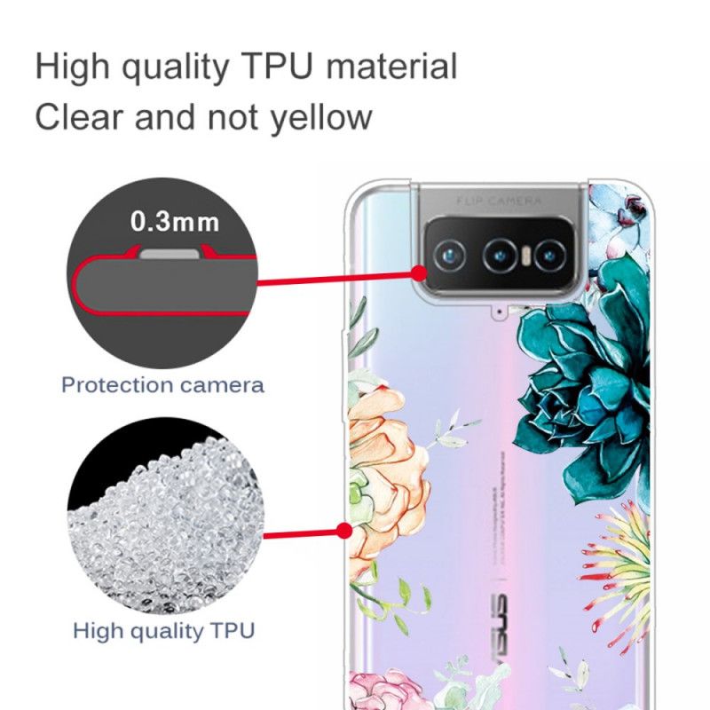 Coque Asus Zenfone 7 / 7 Pro Transparente Fleurs Aquarelle