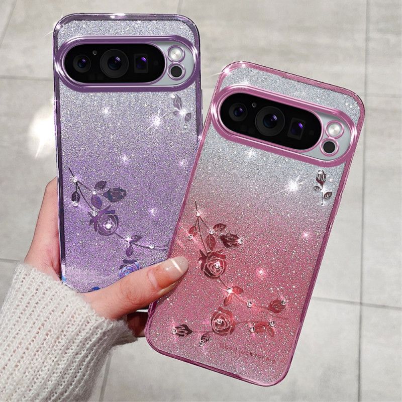 Coque Google Pixel 9 Pro Fleurs et Strass à Lanière KADEM