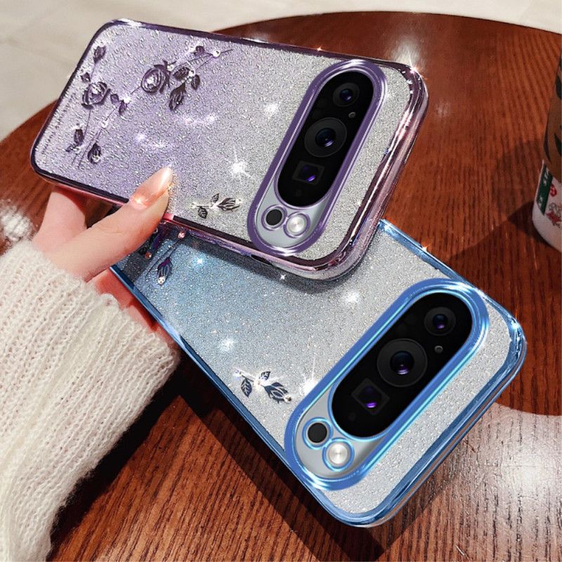 Coque Google Pixel 9 Pro Fleurs et Strass à Lanière KADEM