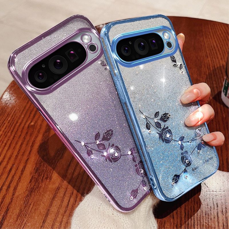 Coque Google Pixel 9 Pro Fleurs et Strass à Lanière KADEM