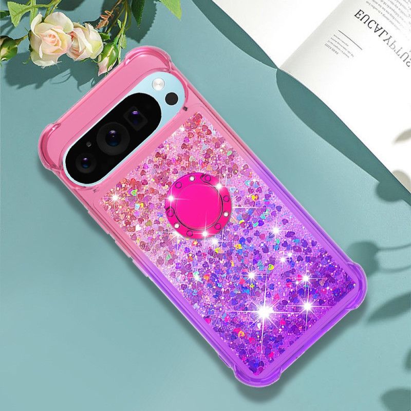 Coque Google Pixel 9 Pro XL Anneau-Support Dégradé Paillettes