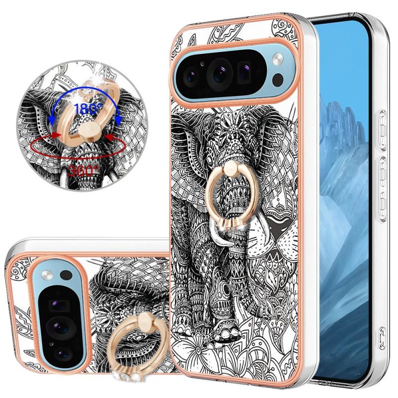 Coque Google Pixel 9 Pro XL Anneau-Support Totem Elephant