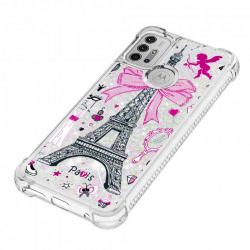 Coque Moto G30 / G10 La Tour Eiffel Paillettes