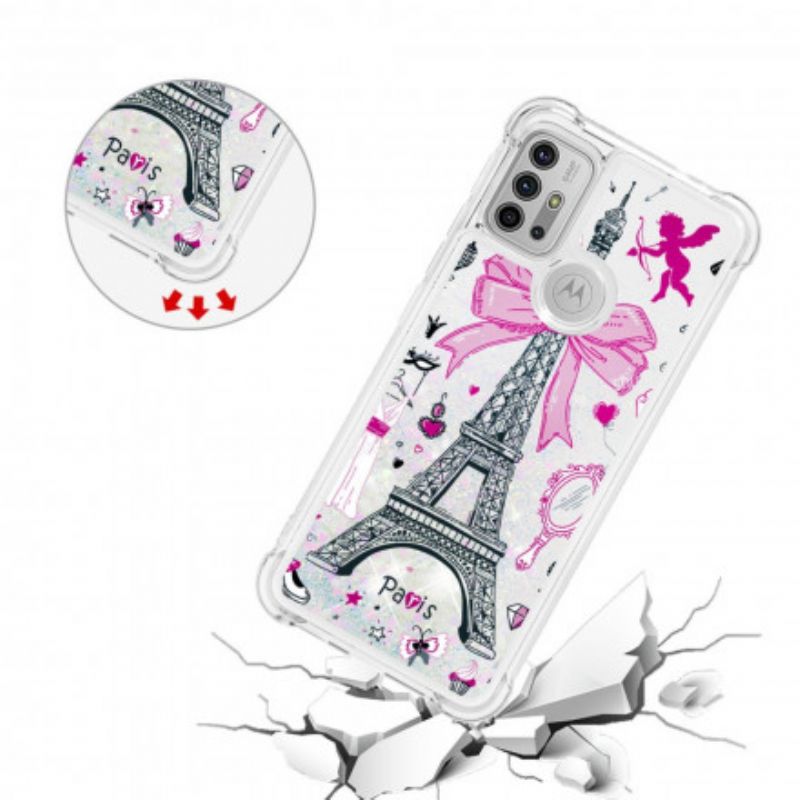 Coque Moto G30 / G10 La Tour Eiffel Paillettes