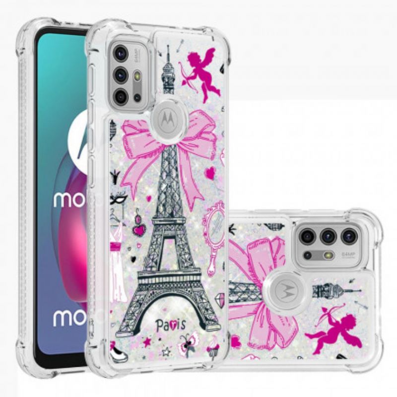 Coque Moto G30 / G10 La Tour Eiffel Paillettes