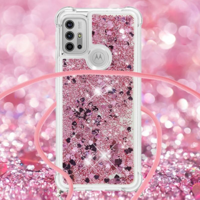 Coque Moto G30 / G10 Paillettes Avec Cordon