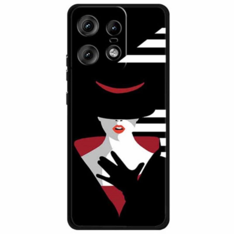 Coque Motorola Edge 50 Pro Dame au Chapeau Noir