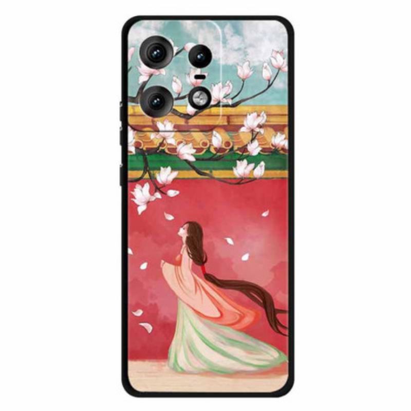 Coque Motorola Edge 50 Pro Femme aux Fleurs de Pêche