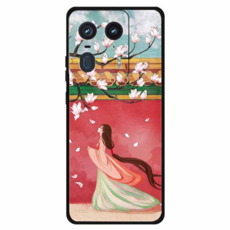 Coque Motorola Edge 50 Ultra Femme et Fleurs de Pêche