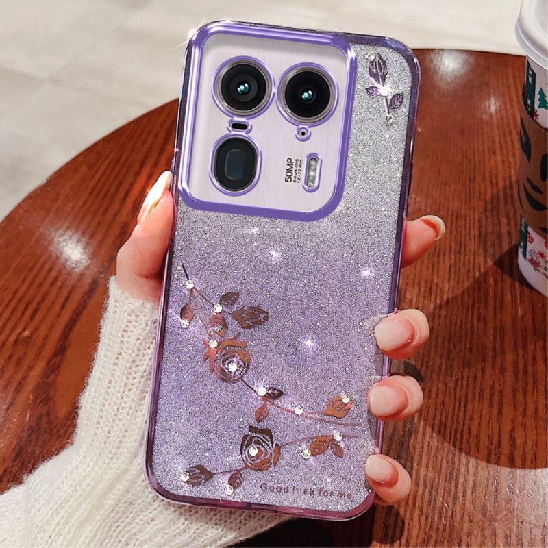 Coque Motorola Edge 50 Ultra Fleurs et Strass